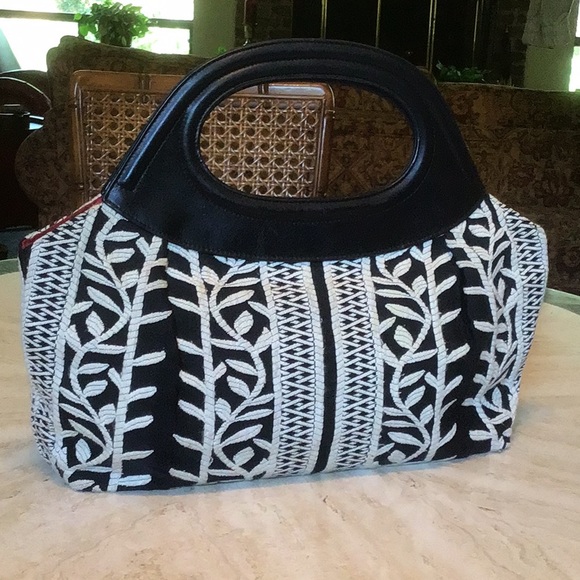 Talbots Black and Ivory Bag, with Red Interior - Picture 1 of 6